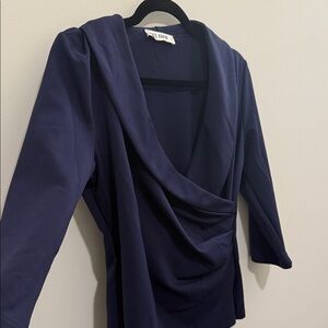 Navy Long Sleeve Wrap Top